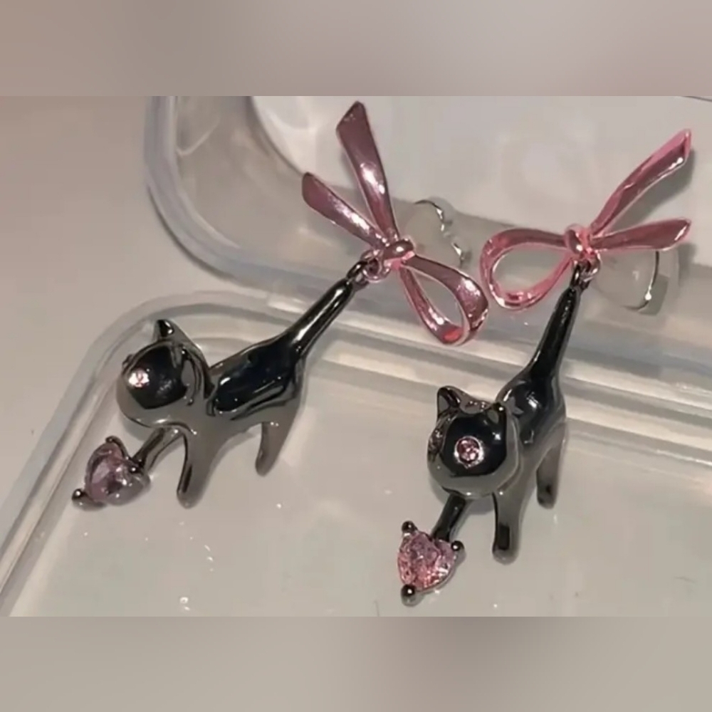 Black and Pink Cat Earrings